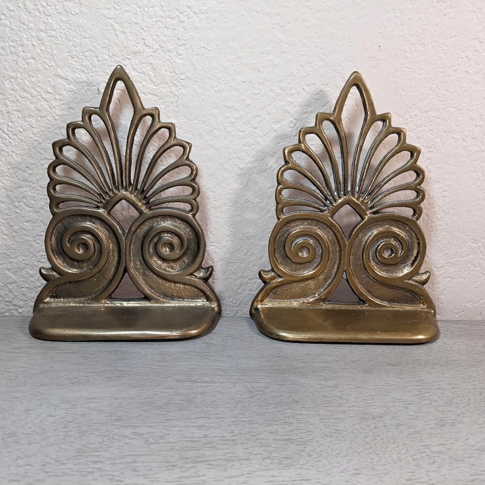 Vintage Art Deco Brass Scallop Shell Bookends